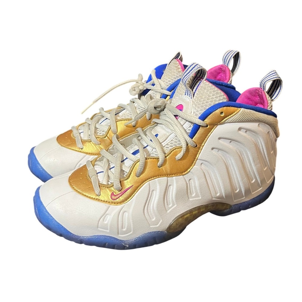 Nike Air Foamposite One Kids 7Y White Gold Blue Pink 644791-103 Basketball Shoes